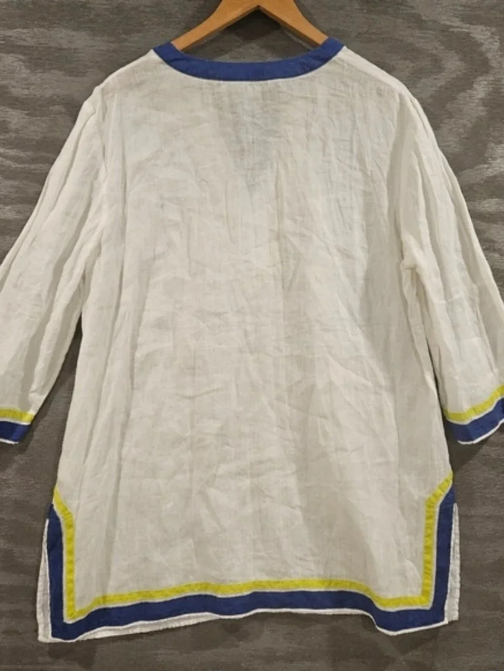 Boden SZ 16 White Linen Neck Detail Tunic Top/Dress Bell Sleeve Beach Loose Fit - Picture 3 of 10